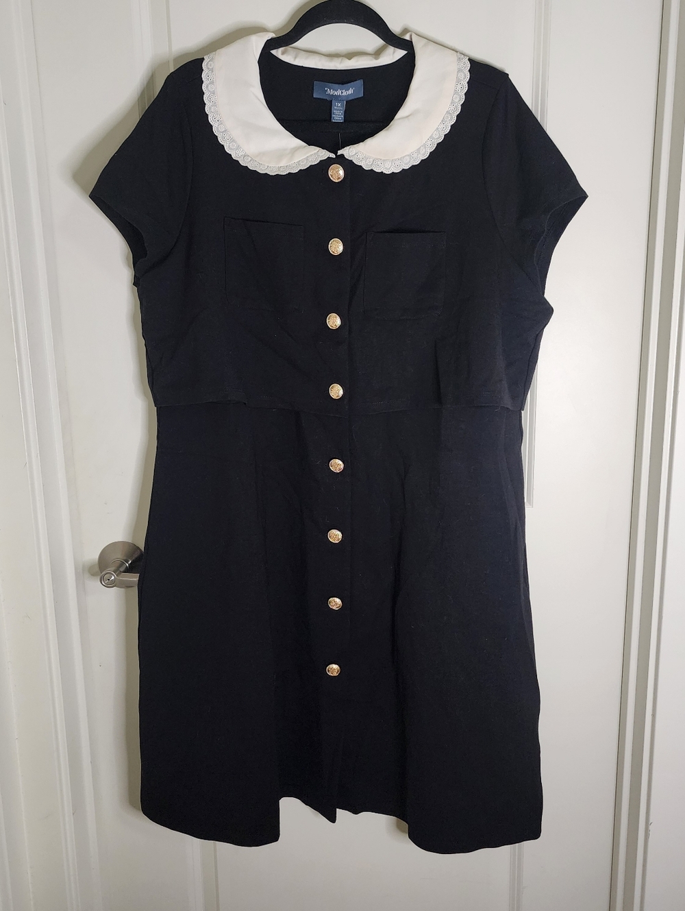 NWT Modcloth Black Dress with White Peter Pan Collar and Gold Buttons Size 1X
